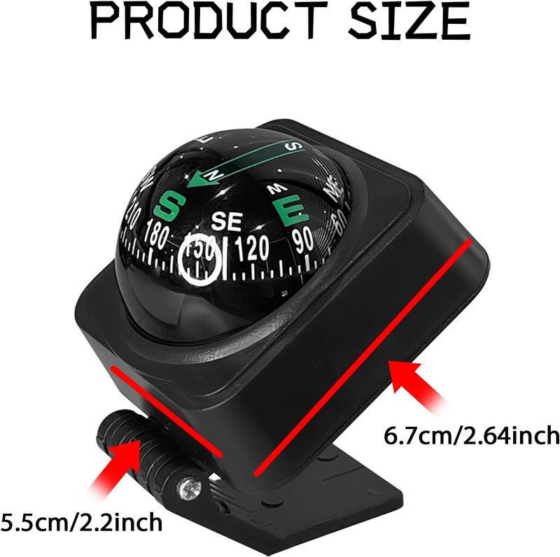 SWQS Upgraded Car Compass,2.6x2.2x2.1 Car Compass Dashboard with Adjustable Angle, Portable Compasses for Car Dashboard Auto Accessories for Camping, Travel, Hiking Universal HD Digital Compasses Ball - Image 2